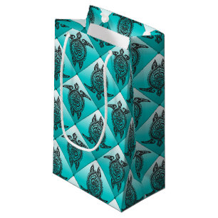 Shamanic Sea Turtles Pattern - cyan Small Gift Bag