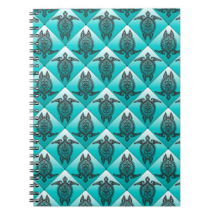 Shamanic Sea Turtles Pattern - cyan Spiral Notebook