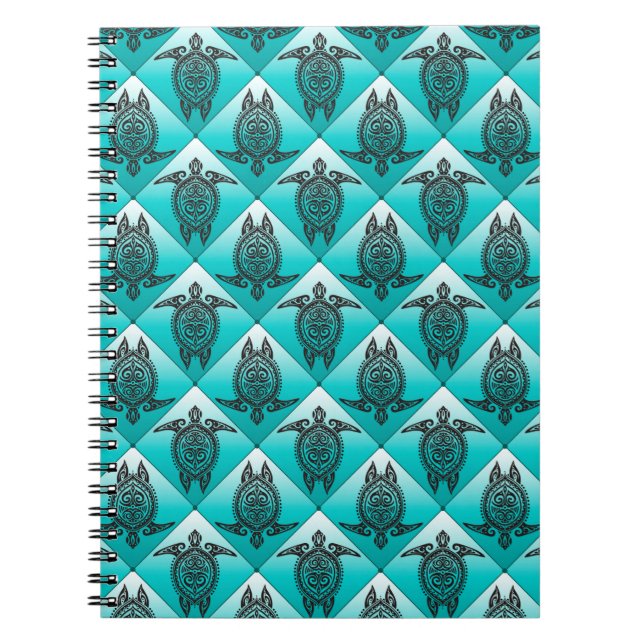 Shamanic Sea Turtles Pattern - cyan Spiral Notebook (Front)