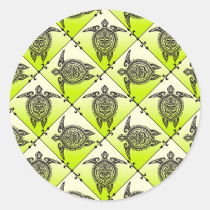 Shamanic Sea Turtles Pattern - green Classic Round Sticker
