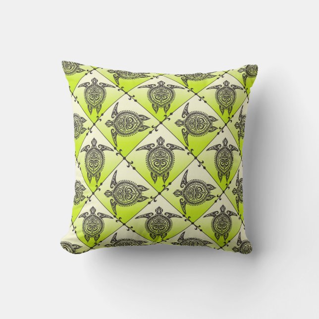 Shamanic Sea Turtles Pattern - green Cushion (Front)