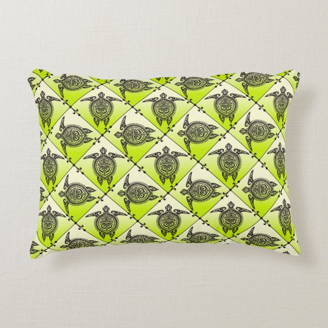 Shamanic Sea Turtles Pattern - green Decorative Cushion (Front)