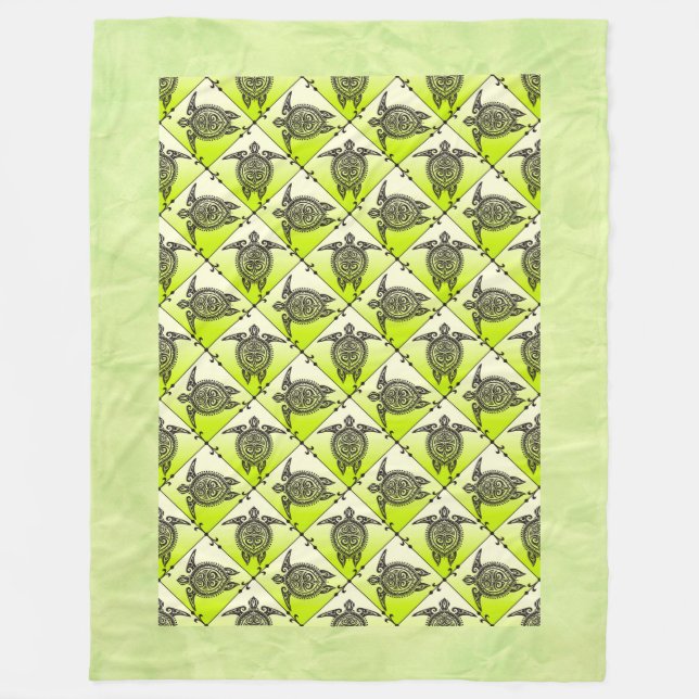 Shamanic Sea Turtles Pattern - green Fleece Blanket (Front)