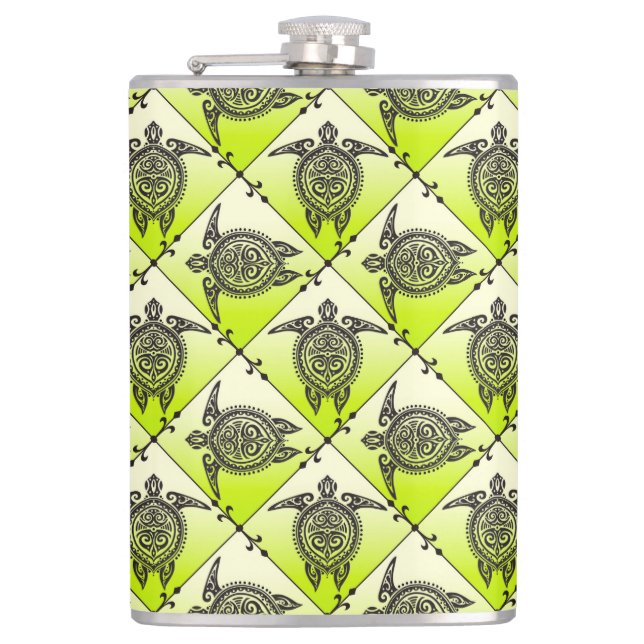 Shamanic Sea Turtles Pattern - green Hip Flask (Front)