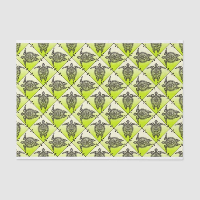 Shamanic Sea Turtles Pattern - green Tissue Paper (Front)