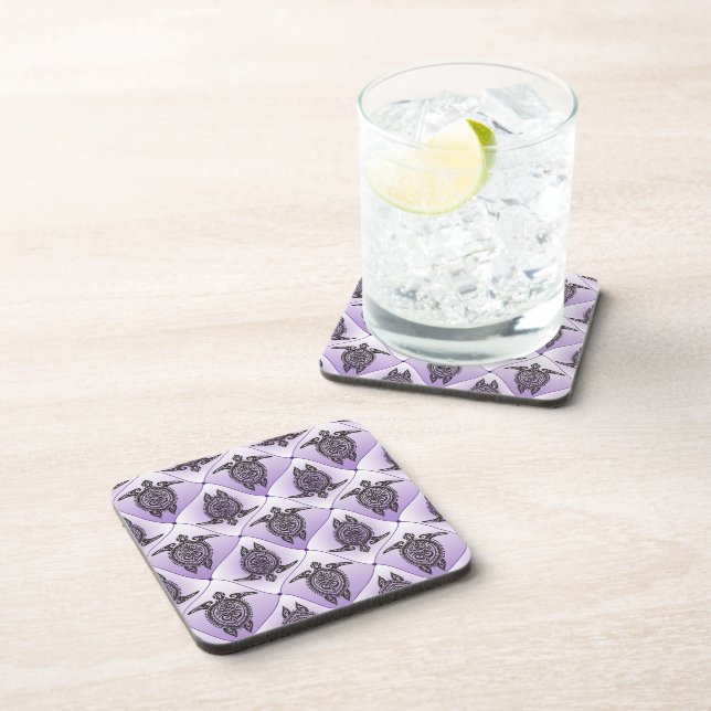 Shamanic Sea Turtles Pattern - violet Coaster (Right Side)