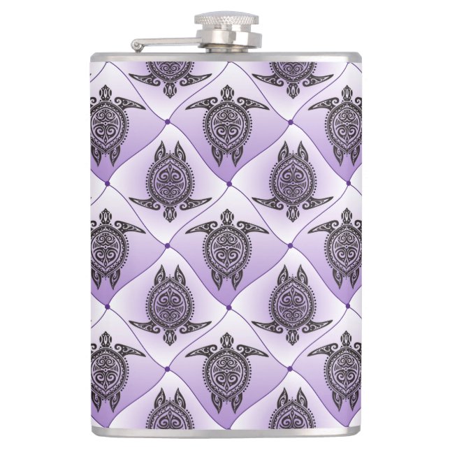 Shamanic Sea Turtles Pattern - violet Hip Flask (Front)
