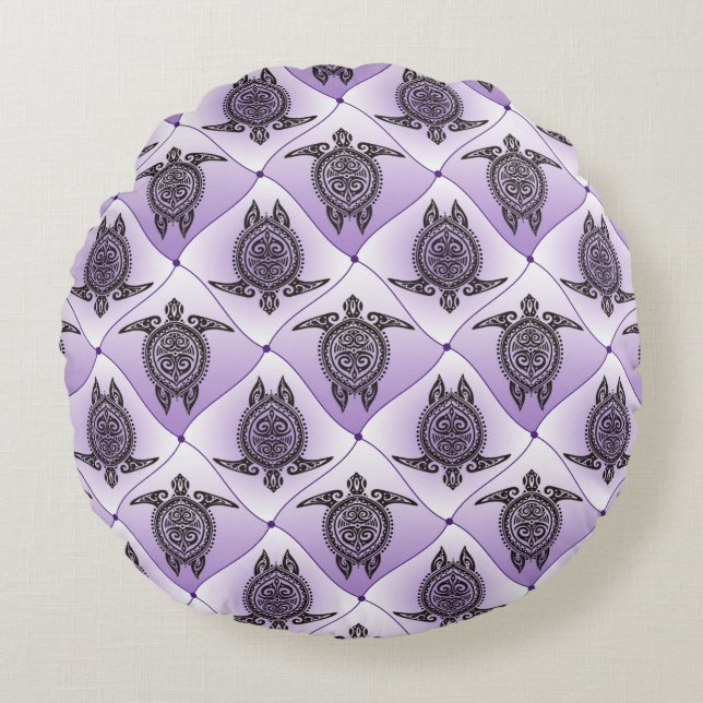 Shamanic Sea Turtles Pattern - violet Round Cushion (Front)