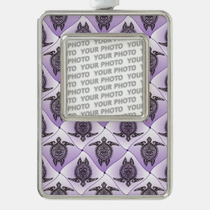 Shamanic Sea Turtles Pattern - violet Silver Plated Framed Ornament