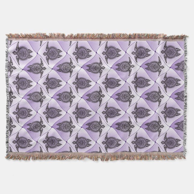 Shamanic Sea Turtles Pattern - violet vertical Throw Blanket (Front)