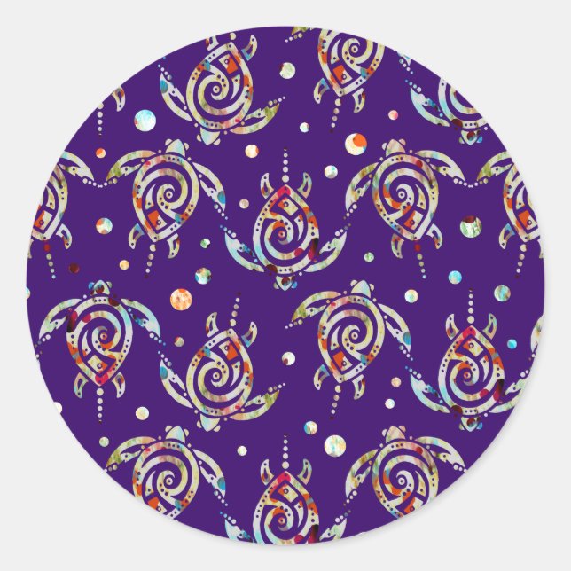 Shamanic Sea Turtles Pattern + your backgr. colour Classic Round Sticker (Front)