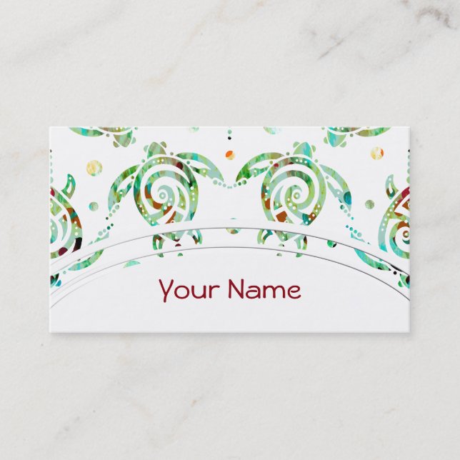 Shamanic Sea Turtles Seamless Pattern + your back. Business Card (Front)