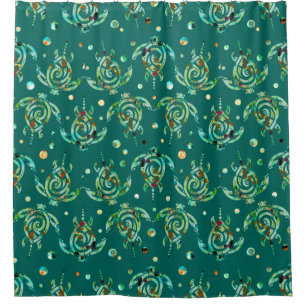 Shamanic Sea Turtles Seamless Pattern + your back. Shower Curtain