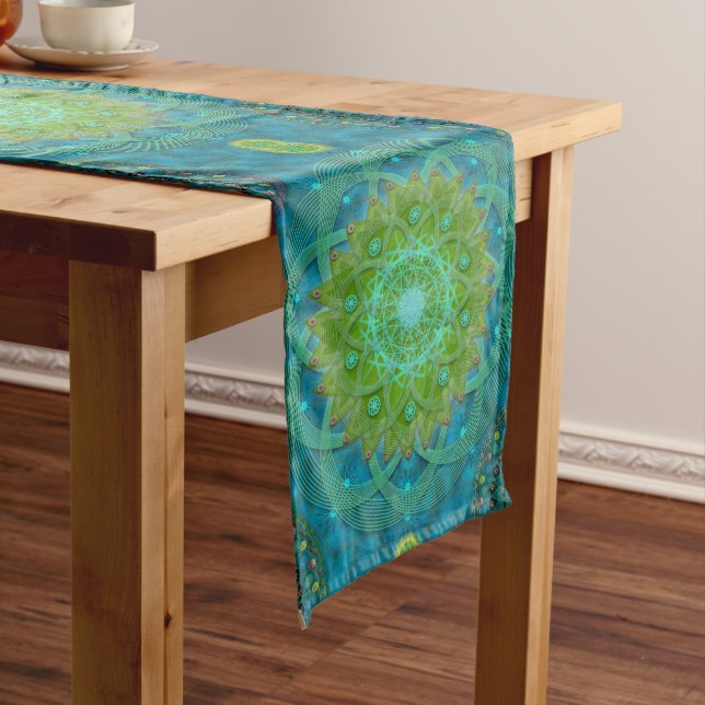 Shambala Tantric Nymphaea mandala art Long Table Runner (In Situ)