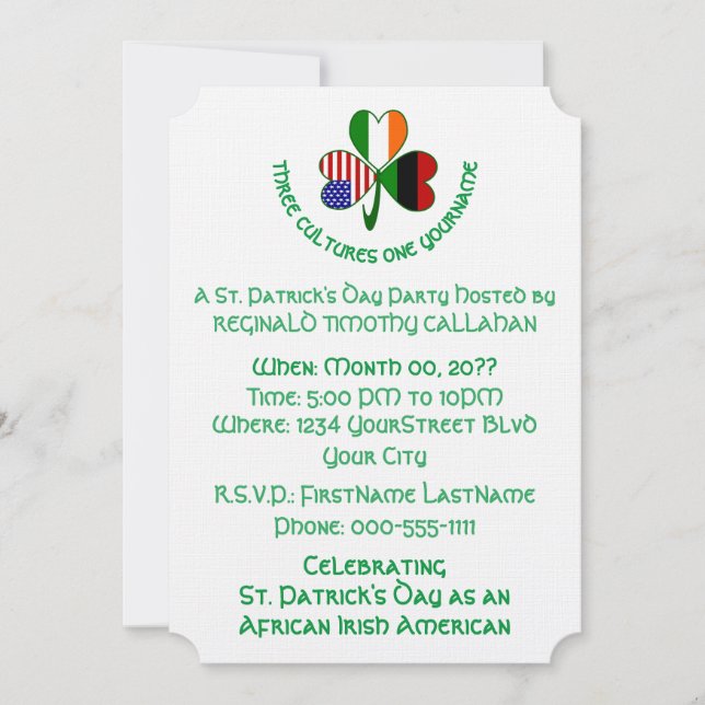 Shamrock African Ireland USA Flags Invitation (Front)