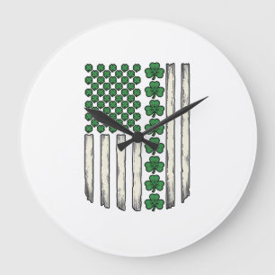 Shamrock American Flag Vintage Vector Design_1 Large Clock