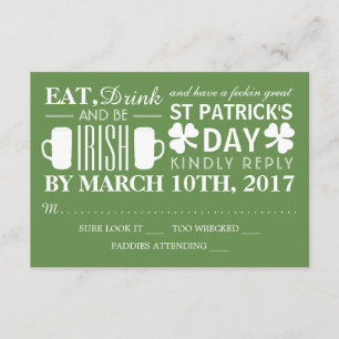 Shamrock and Beer Irish St Patrick's Day RSVP Card
