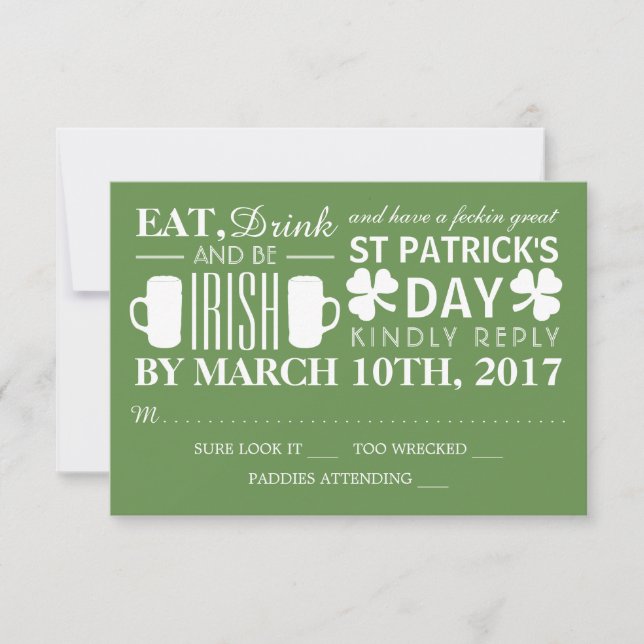 Shamrock and Beer Irish St Patrick's Day RSVP Card (Front)