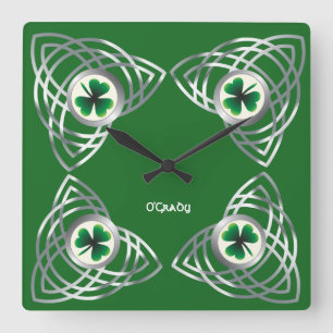 Shamrock and Celtic knot Square Wall Clock