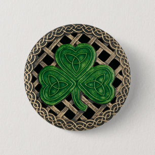 Shamrock And Celtic Knots Button Black