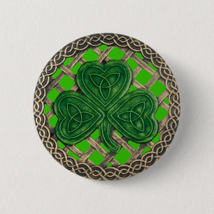 Shamrock And Celtic Knots Button Green