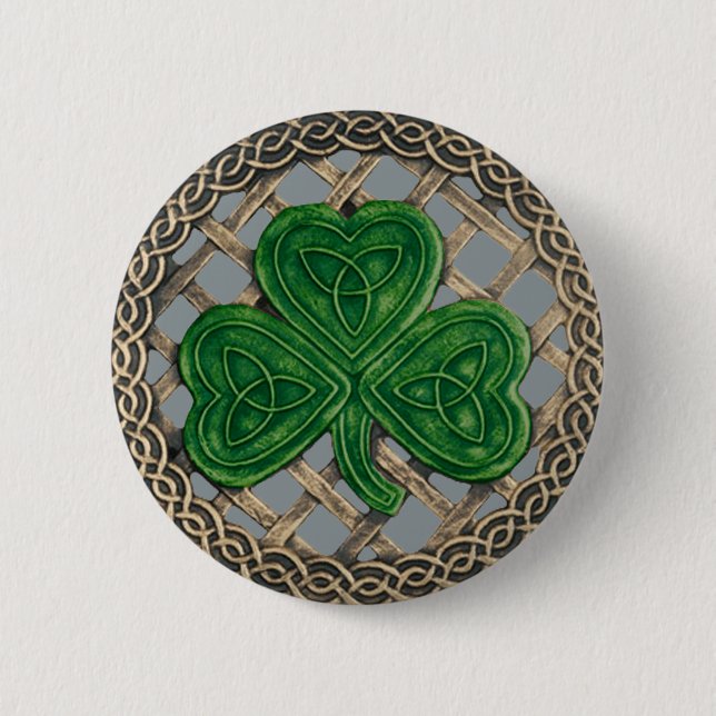 Shamrock And Celtic Knots Button Grey (Front)