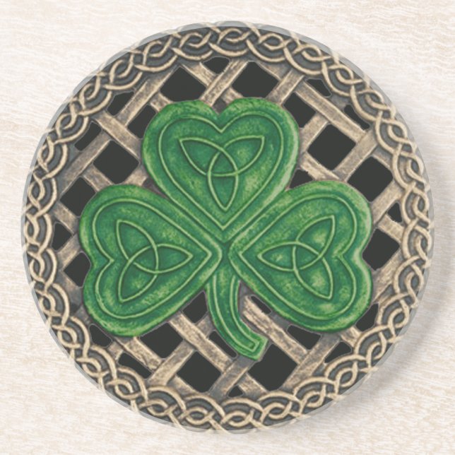 Shamrock And Celtic Knots Coaster Black (Front)