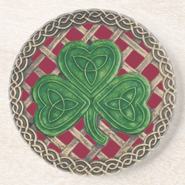 Shamrock And Celtic Knots Coaster Red (Front)