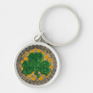 Shamrock And Celtic Knots Keychain Gold