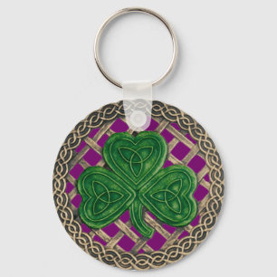 Shamrock And Celtic Knots Keychain Purple