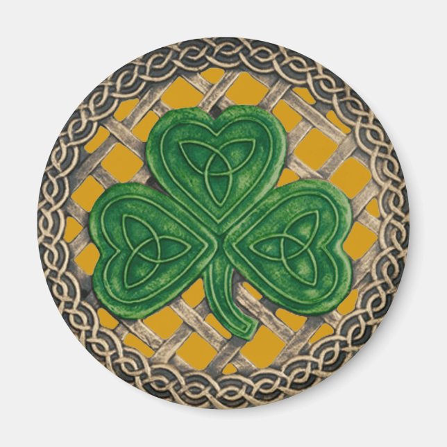 Shamrock And Celtic Knots Magnet Gold (Front)
