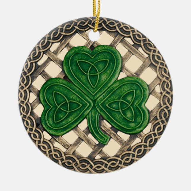 Shamrock And Celtic Knots Ornament  Beige (Front)
