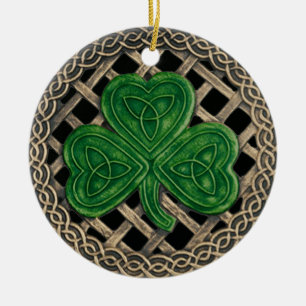 Shamrock And Celtic Knots Ornament  Black