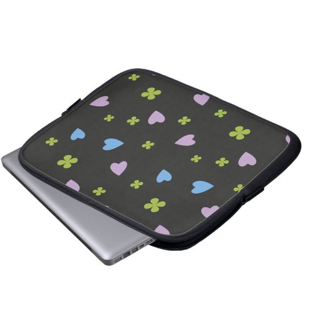Shamrock and Hearts Pattern Laptop Sleeve (Front Bottom)