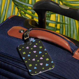 Shamrock and Hearts Pattern Luggage Tag
