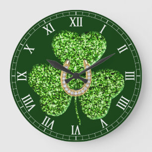 Shamrock And Horseshoe Roman Numeral Clock