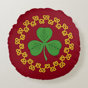 Shamrock and Knotwork on Red Round Cushion
