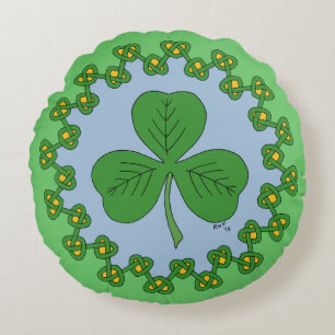 Shamrock and Knotwork Round Cushion