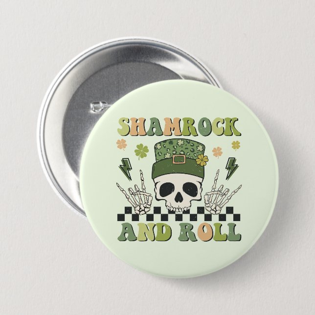 Shamrock and Roll 7.5 Cm Round Badge (Front & Back)