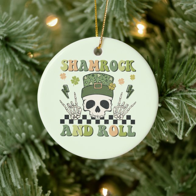 Shamrock and Roll - Skeleton Clover Ceramic Tree Decoration (Tree)