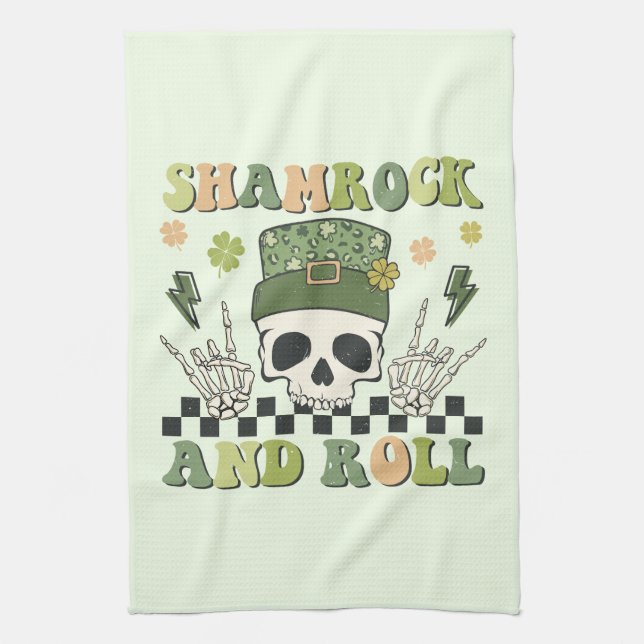 Shamrock and Roll - Skeleton Clover Tea Towel (Vertical)