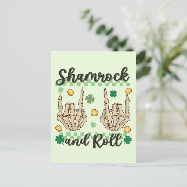 Shamrock and Roll - Skeleton Hand Postcard (Standing Front)