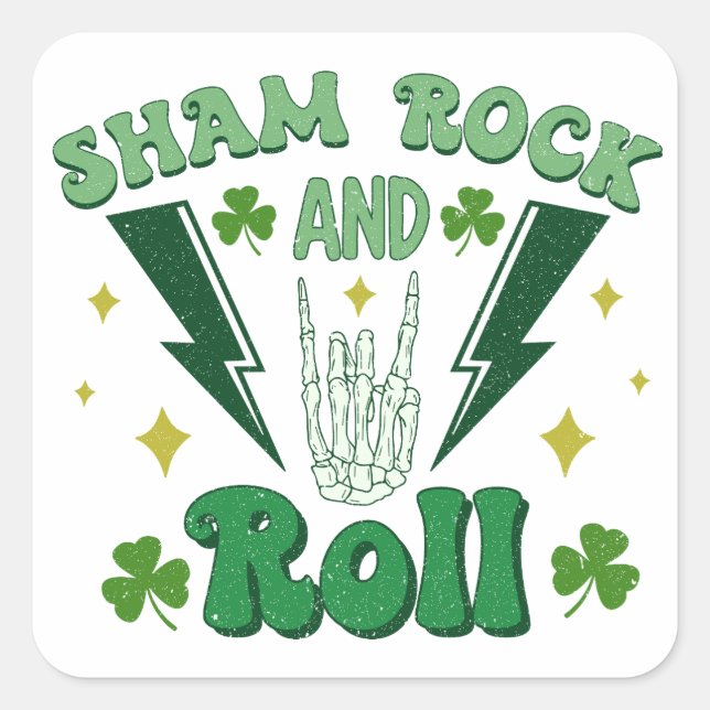 Shamrock And Roll St Patrick's Day Square Sticker (Front)