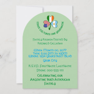 Shamrock Argentina, Ireland, USA Flags Reunion Invitation