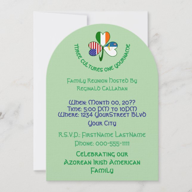 Shamrock Azores, Ireland, USA Flags Reunion Invitation (Front)