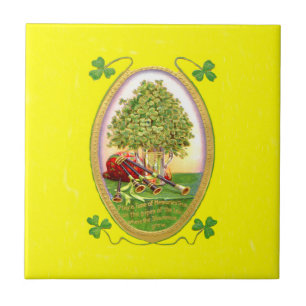 Shamrock Bagpipes Gold Green Tile