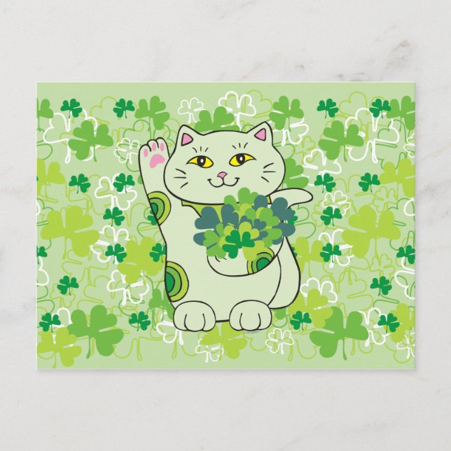 Shamrock Bouquet Neko Postcard (Front)