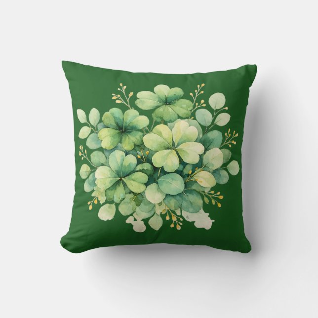 Shamrock Bouquet Sprigs Decorative Throw Pillow (Front)