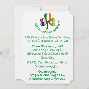 Shamrock Burma Myanmar Irish USA Personalise Text Invitation