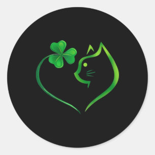 Shamrock Cat Heart St Patricks Day Cat Lovers Cat Classic Round Sticker